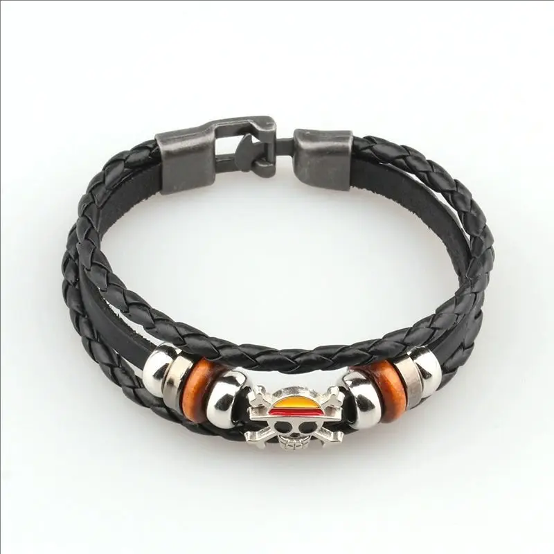 Cosplay accessories One Piece woven Bracelet Luffy  Cosplay Accessories Straw Hat Pirate  multilayer buckle ring birthday gift view 2