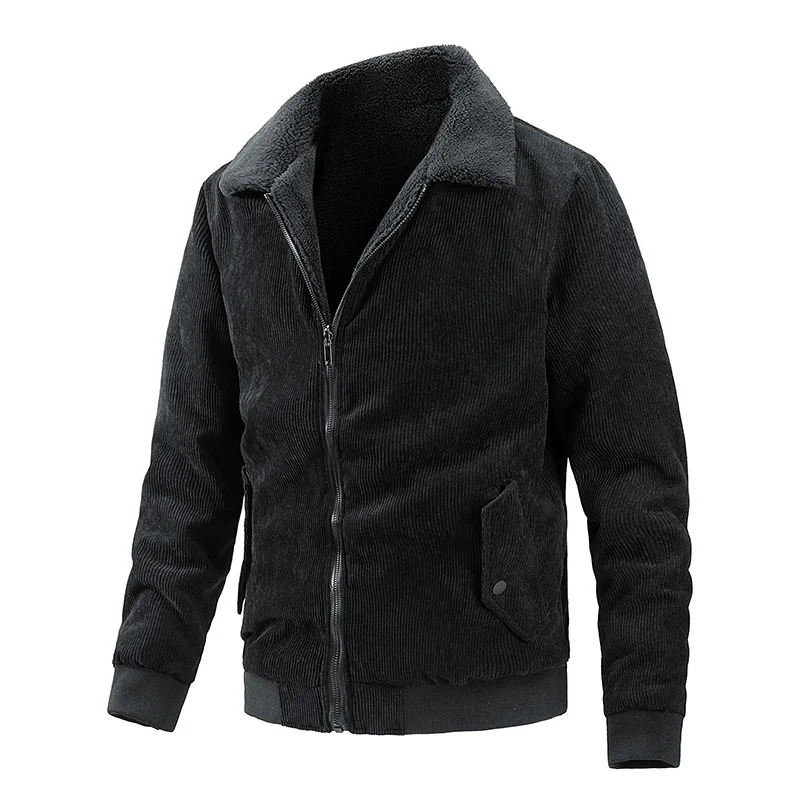 

Double-Sided Wear Corduroy Men's Jaet Zipper Spor Outerwear Pure Color Autumn Winter Faion Loose Fit Youthful Sle