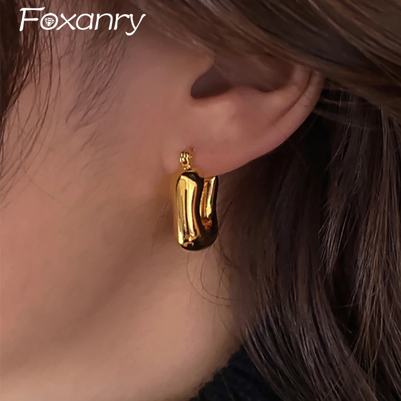 Foxanry Minimalist Silver Color Wedding Earrings for Women Couples New Fashion Vintage Geometric Handmade Ear Jewelry Gifts