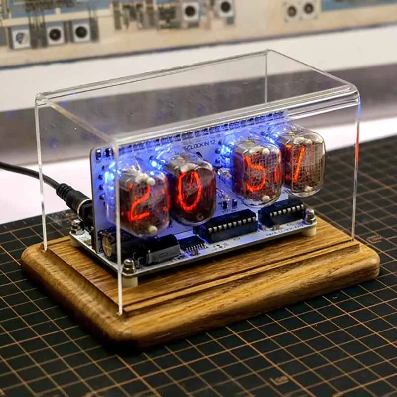 IN12 Nixie Tube Clock Retro Small Home Decor Digital Table Clock Creative Bedside Desktop Decoration Accessories Desk Clocks