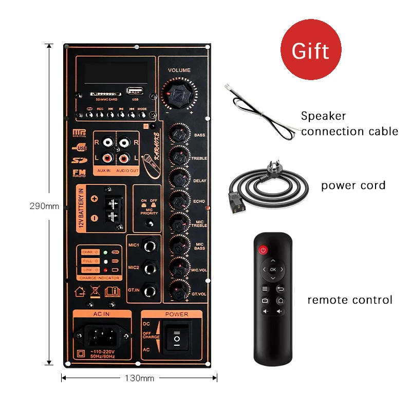 Dual Output Suitable For 10-18 Inch Subwoofer DIY 200W High-Power Outdoor Telescopic Speaker Digital Amplifier Board Bluetooth