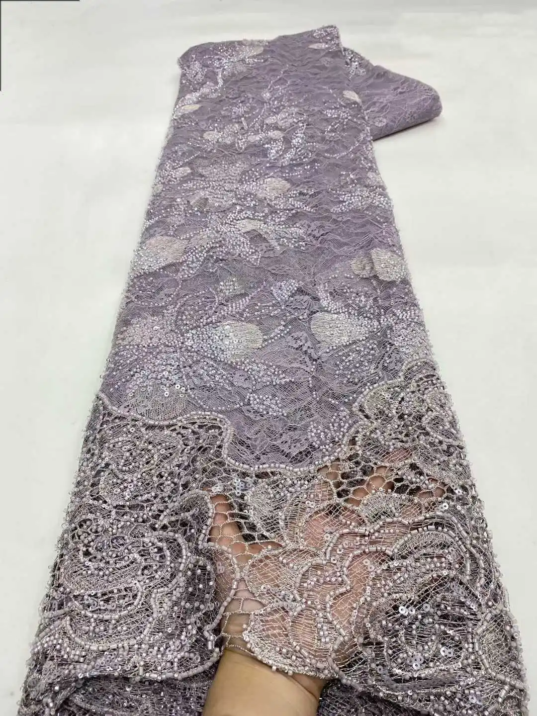 New Beaded Lace Design Match Water Soluble Base Beads Embroidery French Tulle Net African Lace for Weddings, Evening Dress Party