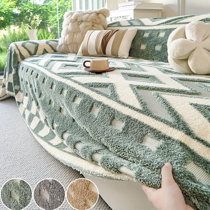 

New Winter Anti Slip Thick One-piece Sofa Towel,All Season Universal Sofa Cover,Detachable and Washable Cotton Velvet Sofa Cover