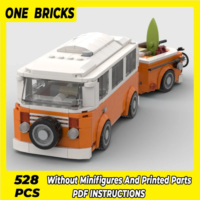 

Moc Building Bricks City Car Model T2 Campervan With Trailer Technology Modular Blocks Gifts Toys For Children DIY Sets Assembly