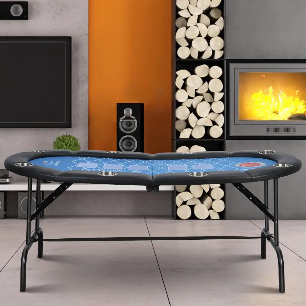 71 Inch Poker Table, 8 Folding Poker Table with Collapsible Legs, Padded Rail and Cup Holders, Portable Table for Texas Holdem image 4