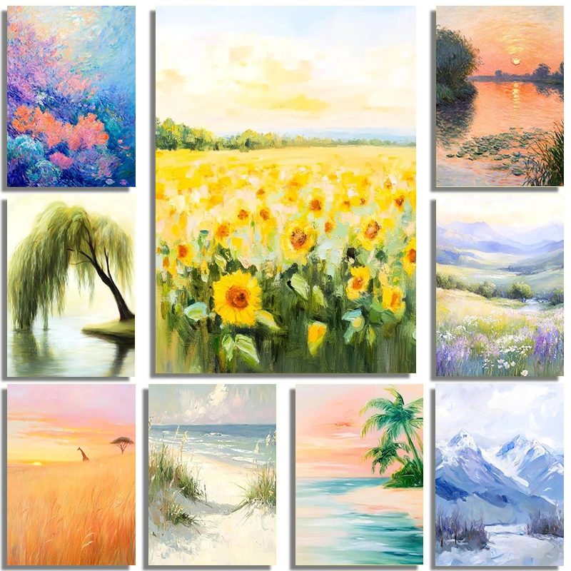 

Vibrant Four Seasons Wilderness Tourism Landscape Art Poster Diamond Printing Living Room Bedroom Home Wall Decoration Paintin