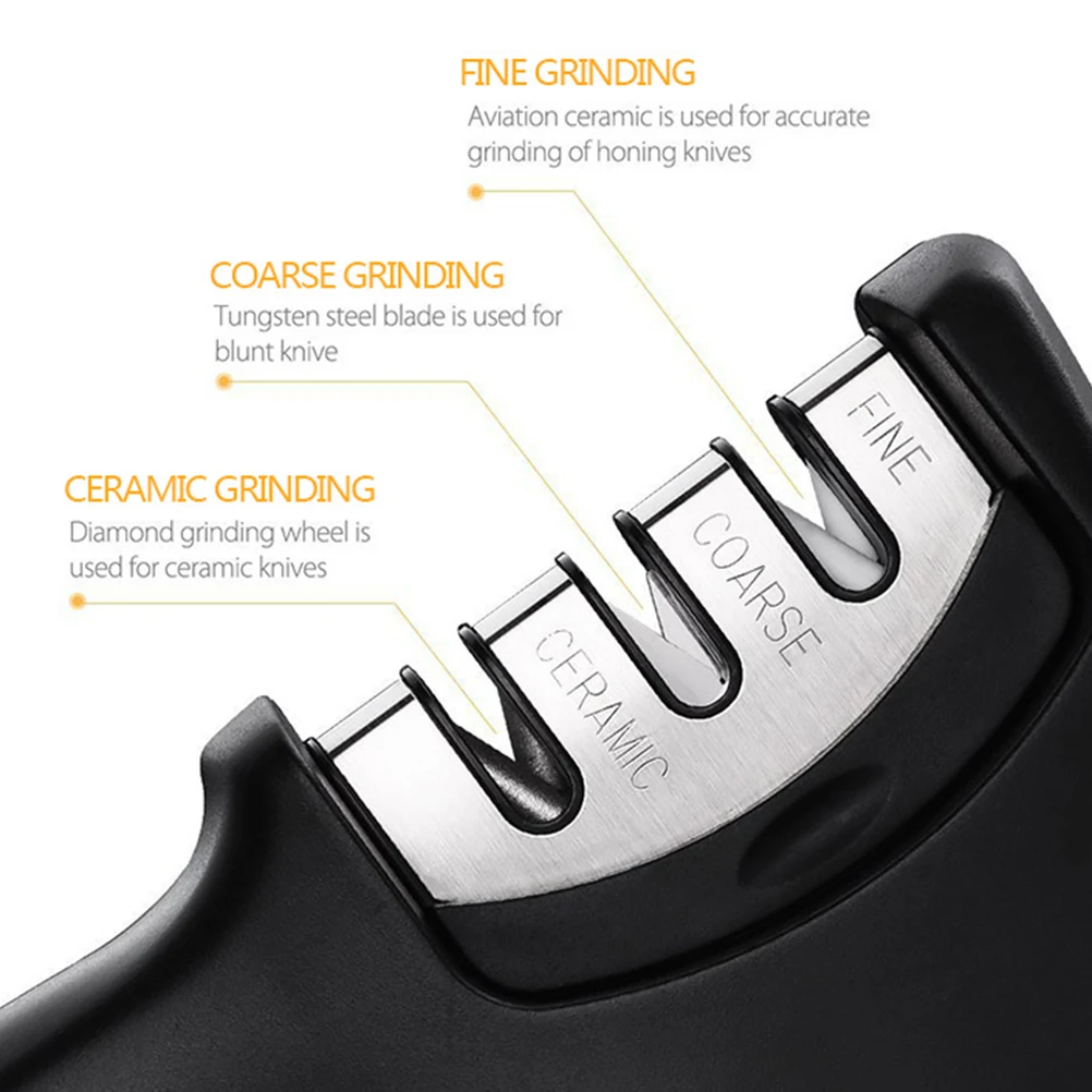 Afilador de 3 etapas, amoladora Manual multifuncional para uso doméstico, portátil, resistente al desgaste, color negro, 1 ud.