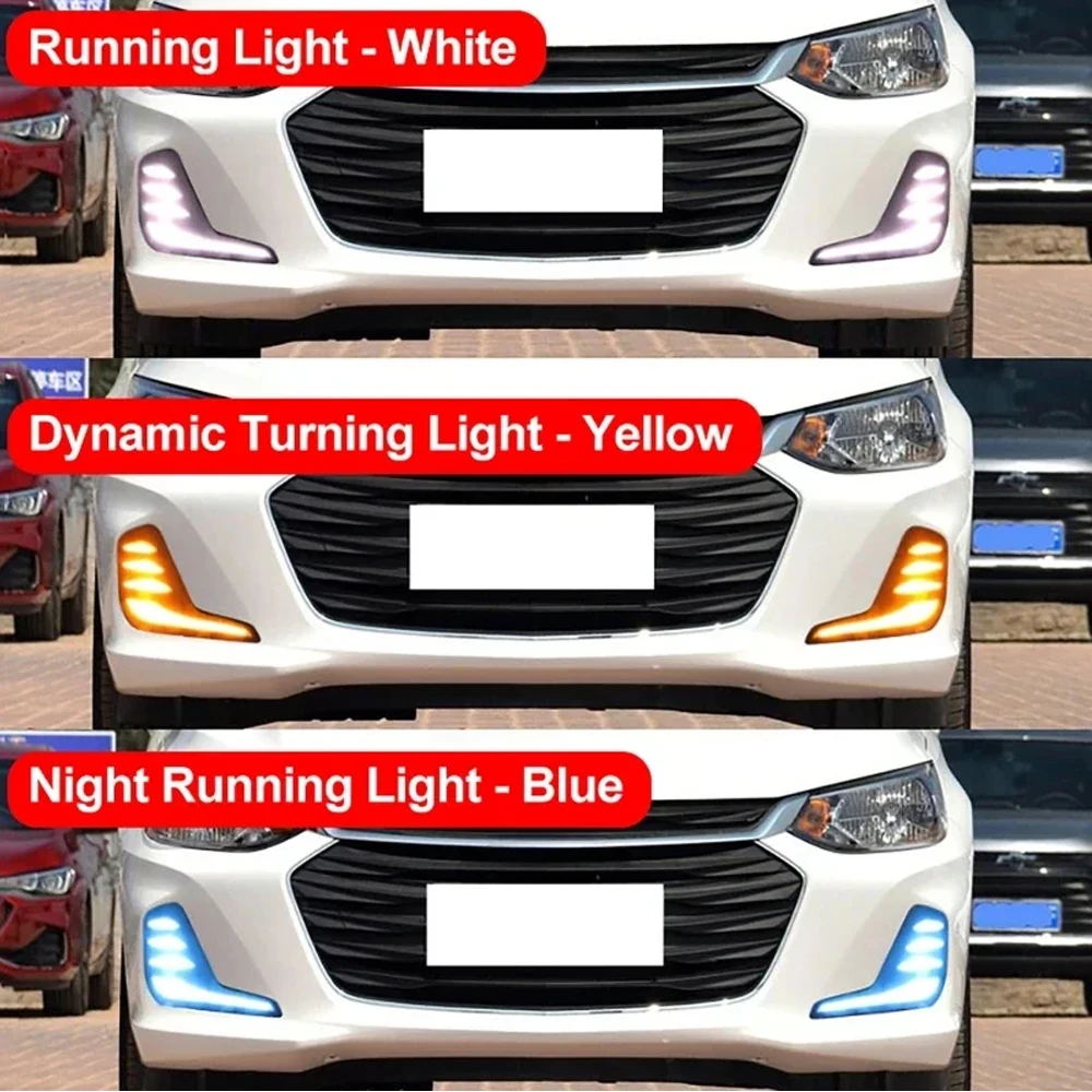 LED Daytime Running Light For Chevrolet Cavalier 2019 2020 2021 2022 DRL LED Fog Lamp Dynamic Yellow Turn Signal Car 12V