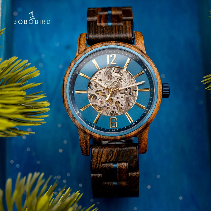 BOBO BIRD New Mechanical Watches for Men Real Wood Luxury Skeleton Automatic Watch Custom Man Gift for Xmas relojes mecánicos