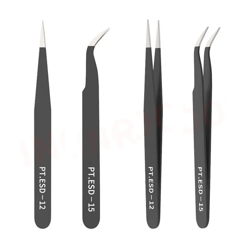 Stainless Steel Eyelash Extension Tweezers Straight and Curved Anti-static Grafting Lashes Tweezer