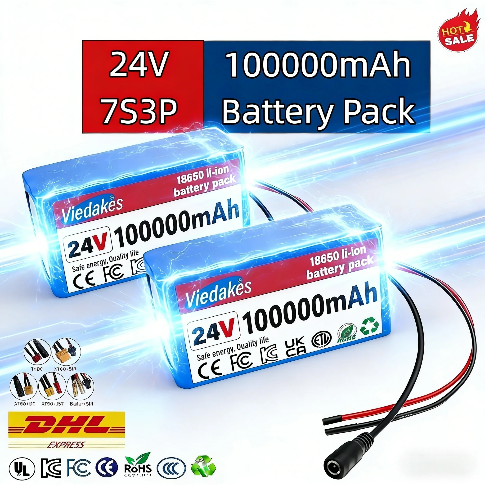 

7S3P 24V 100Ah VIEDAKES Brand New 18650 Battery Pack Lifepo4 24v batteries Power Bank Safe Charge For Boat Marine