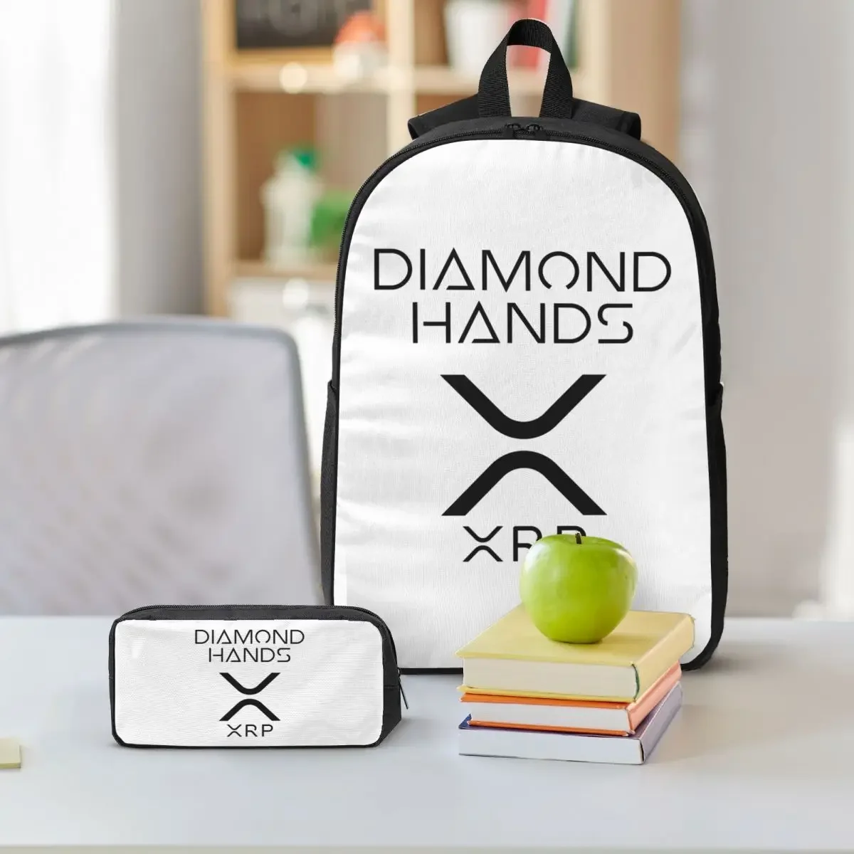 XRP Ripple Crypto Diamond Hands Backpack Student BookBag School Bag Computer Shoulder Bags 3ps Insulated Lunch Bag Pencil Case