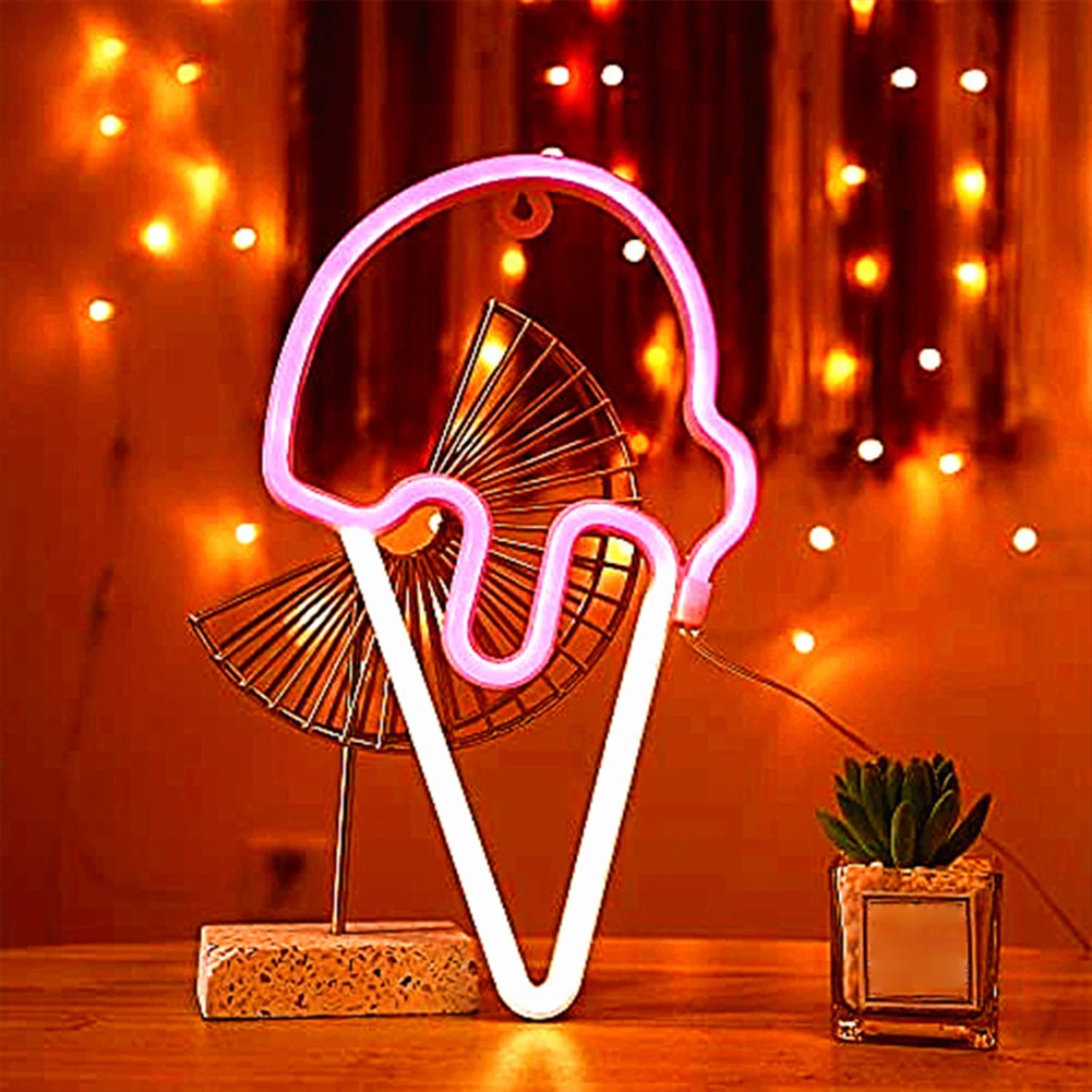 Ice Cream Neon LED Light Sign, Bateria ou USB Powered, Pendurado Neon Light Up Sinais para Quarto, Pub e Bar Decorações, Novo, 2024