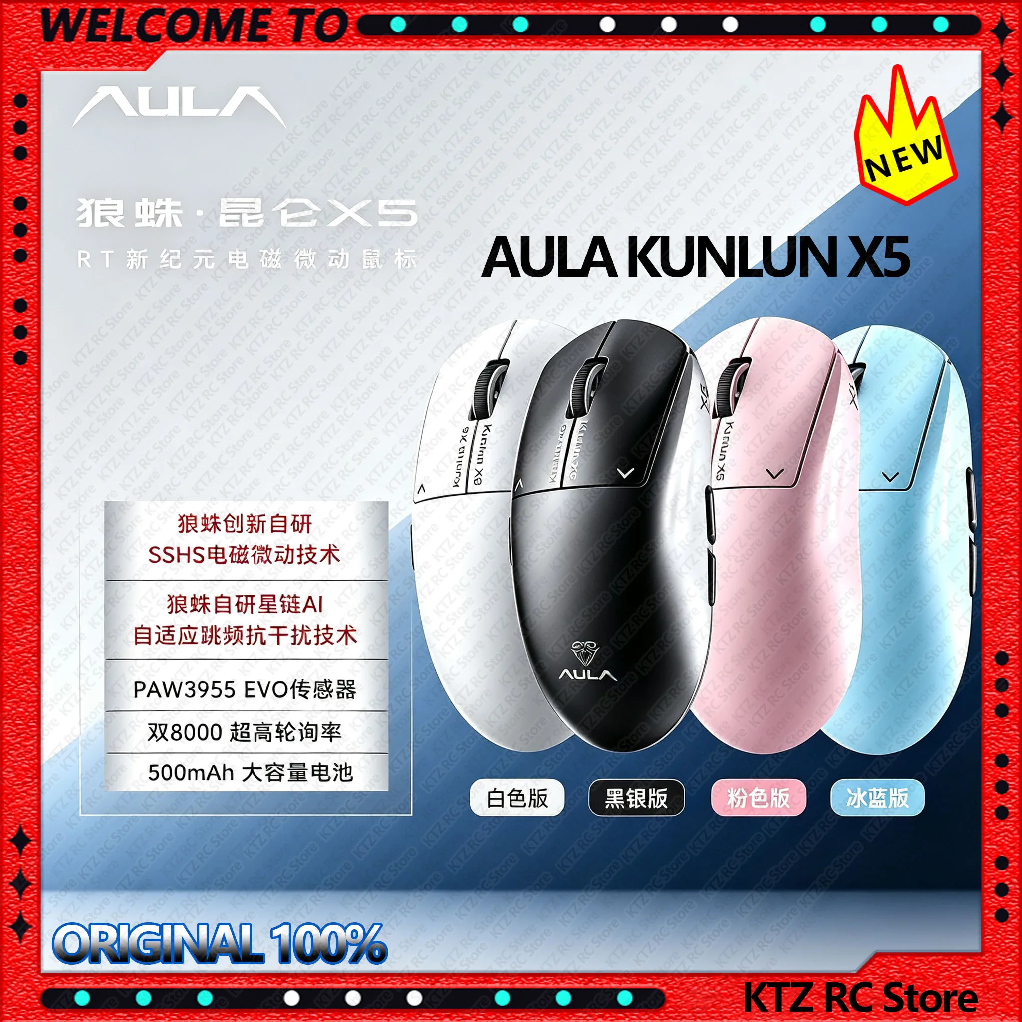 Ratón Inalámbrico para Juegos AULA KUNLUN X5, Microinterruptor Electromagnético…