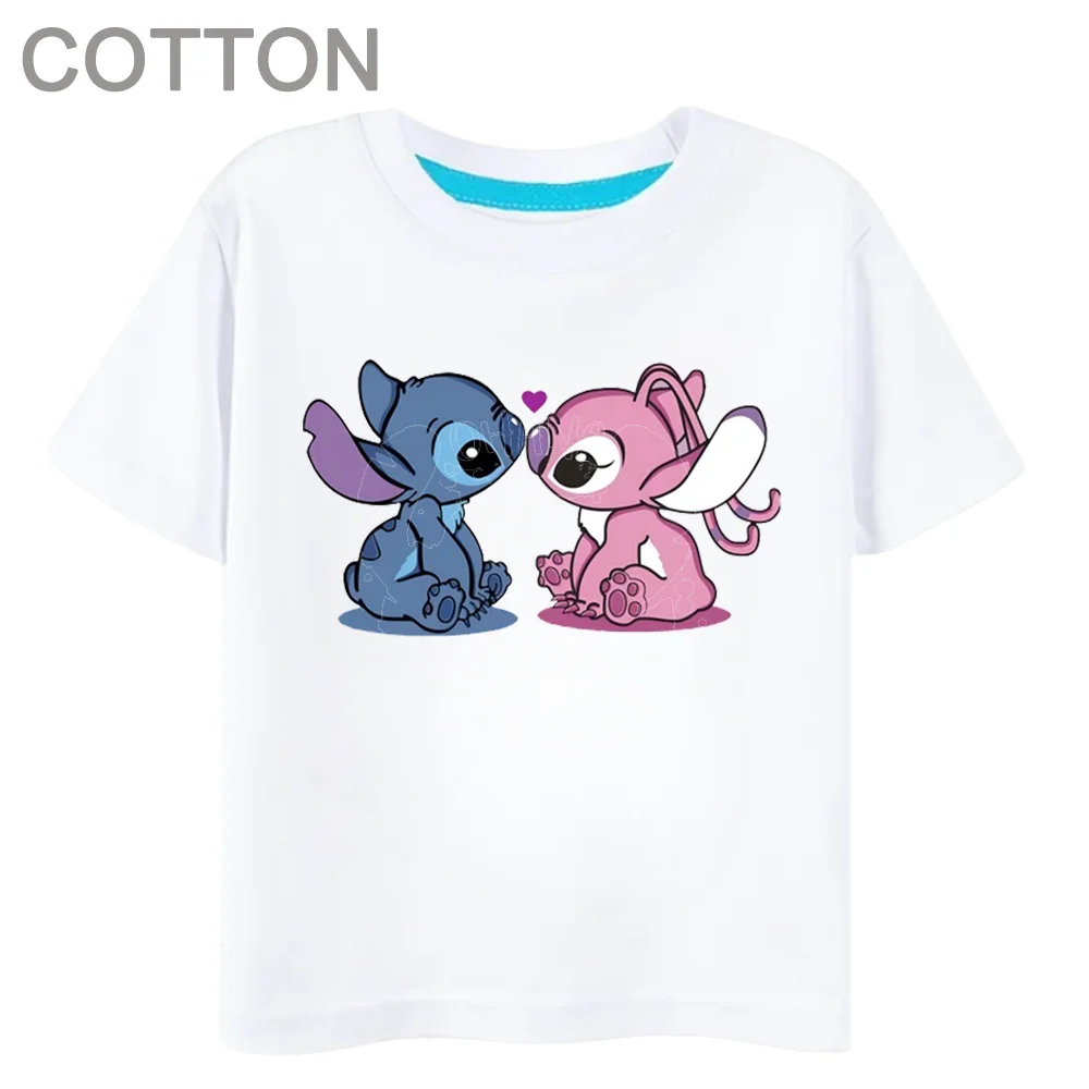 

Anime Stitch Children's Cotton Girls Summer Fashion Multiple Cartoon Casual T-shirts Round Neck Short Sleeve Print Pattern Boys