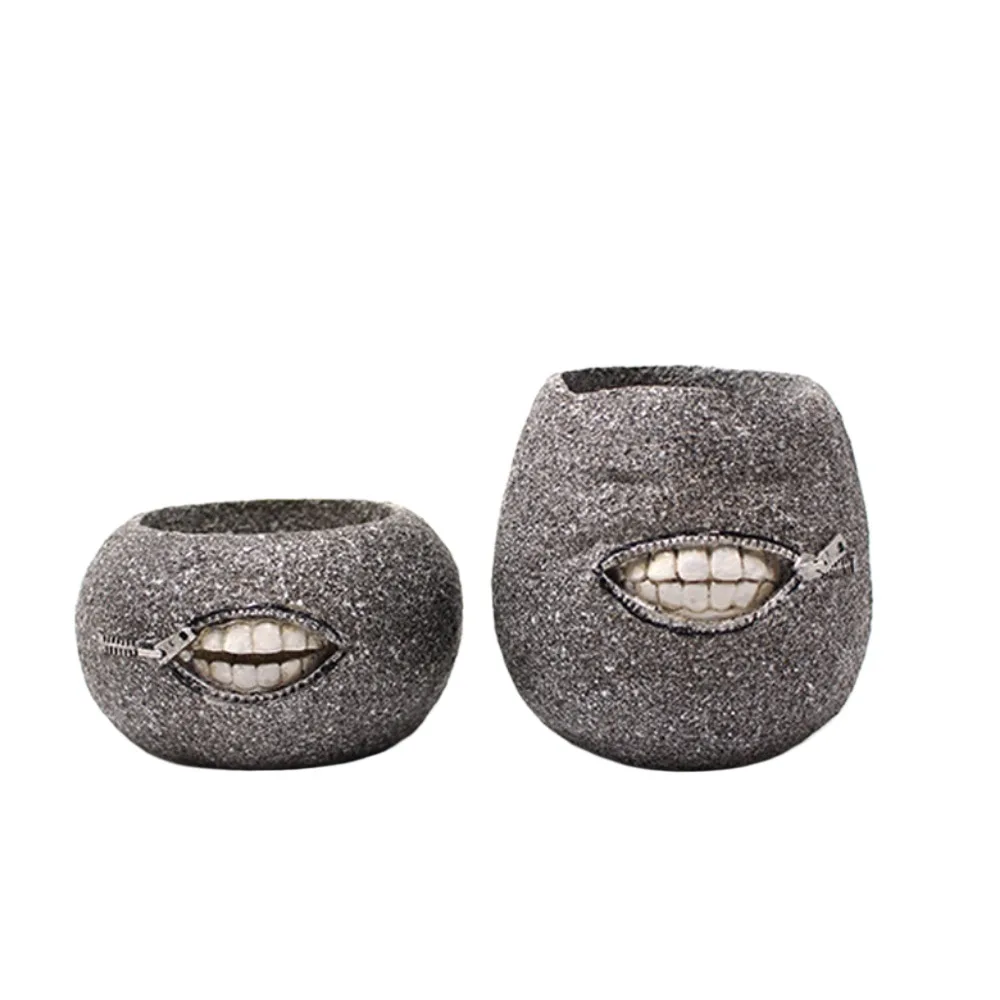

2Pcs/set Durable Unique Zipper Tooth Flower Pot Funny Sturdy Succulent Plant Pot With Drainage Holes Resin Flowerpot Home Decor