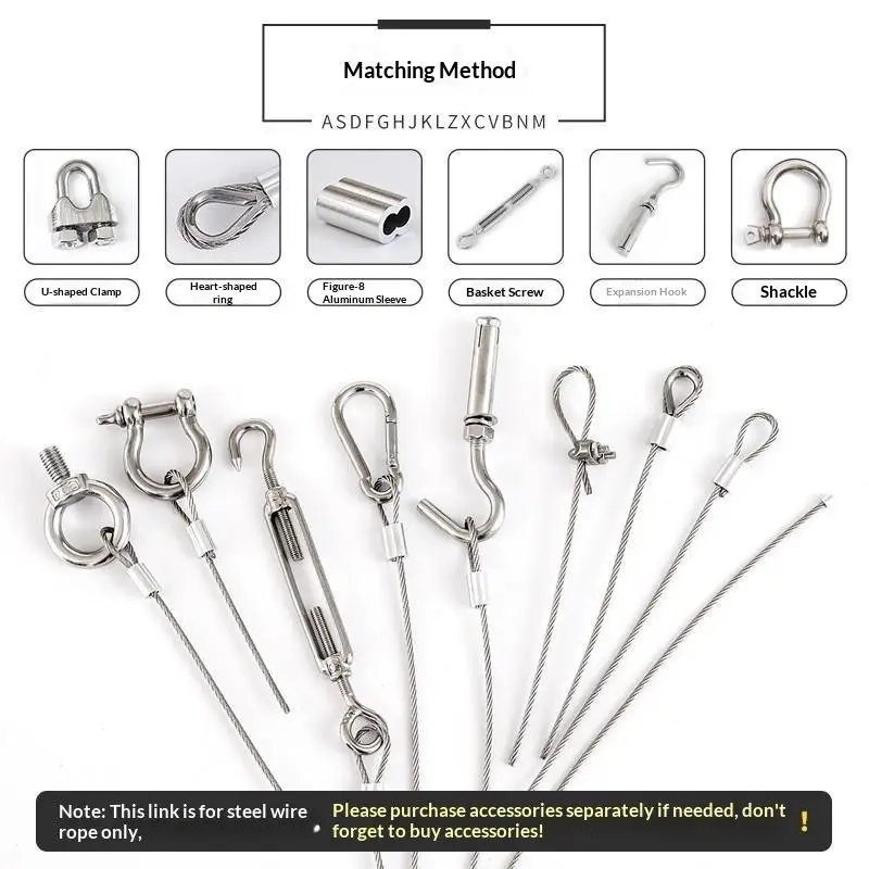 50m/196ft Stainless Steel Wire Rope With 50 Aluminum Crimps, 7x7 Strand Core 304 Cable For Outdoor Hanging, Clotheslines, Garde
