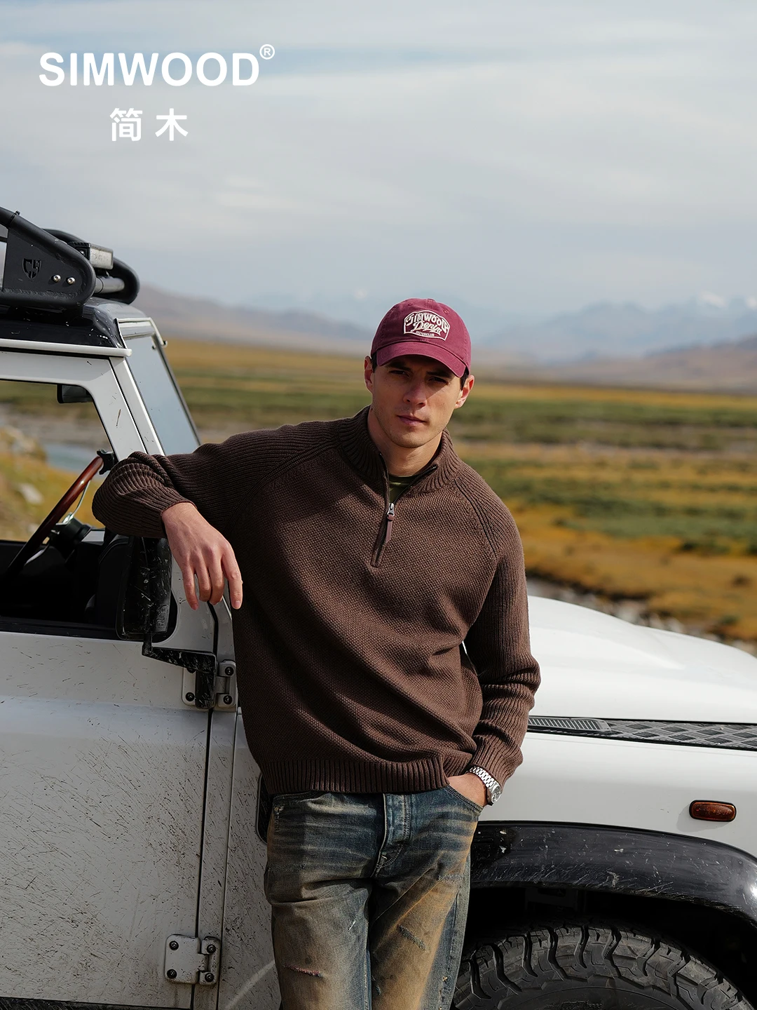 

SIMWOOD антистатический шерстяной свитер для мужчин, 5 калибра, тяжелый пуловер с полумолнией и воротником-стойкой, большой уютный, теплый, осень 2023 г.