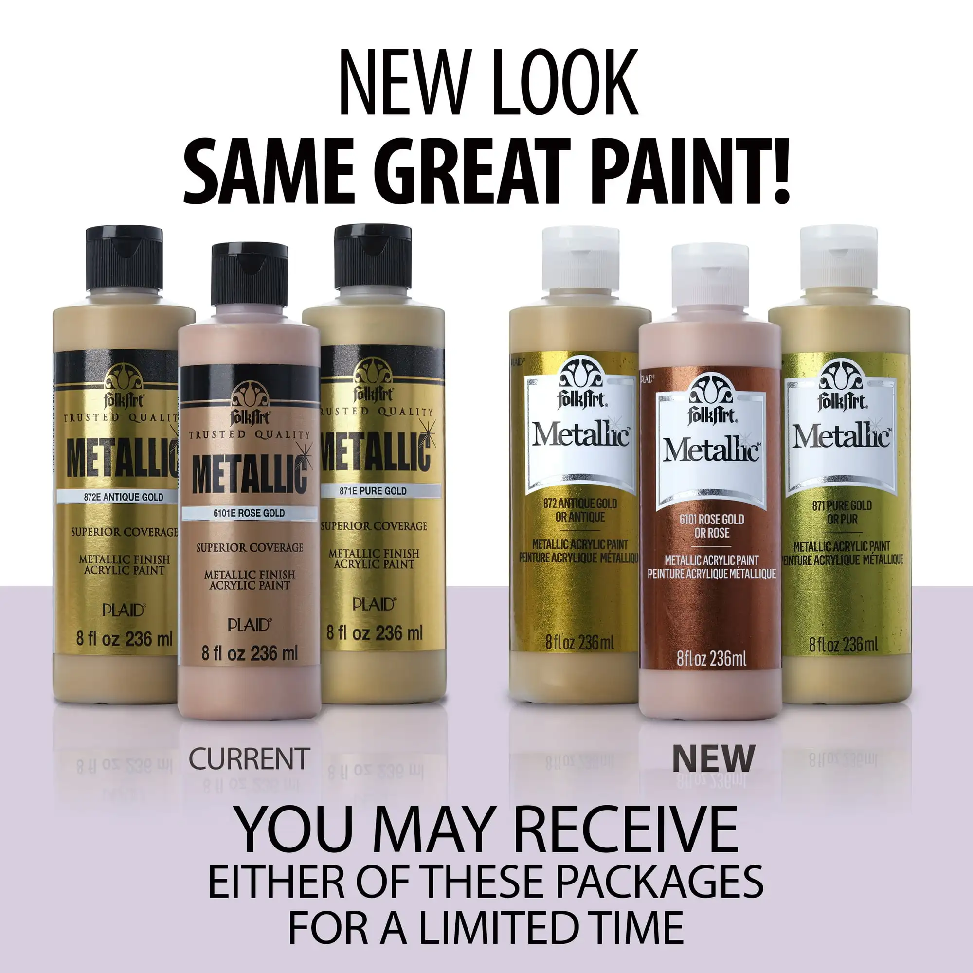 (3 pack) FolkArt Metallic Acrylic Craft Paint, Metallic Finish, Pure Gold, 8 fl oz