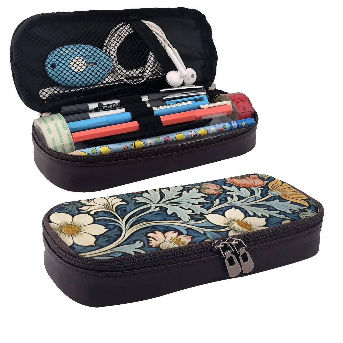 Étuis à crayons en cuir encadrés William Morris Botanical Bliss, pochette de rangement pour fournitures de papeterie, boîte à stylos, sac à crayons pour enfants