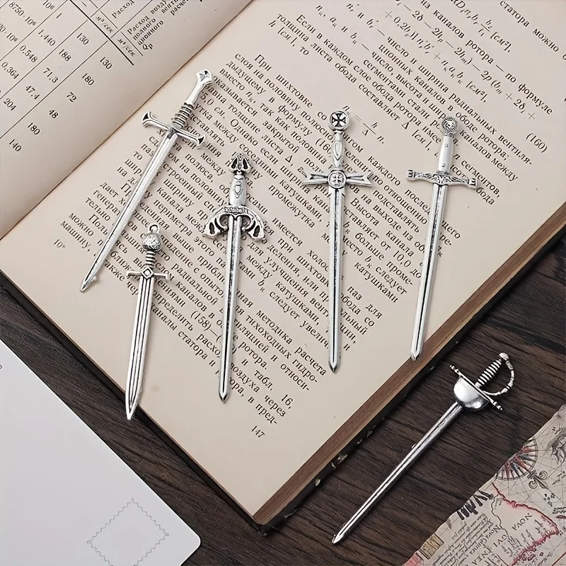 6pcs/set Antique Swords Knife Bookmark Set Retro Charms Metal Book Marks Reading Book Clips Markers Craft Supplies