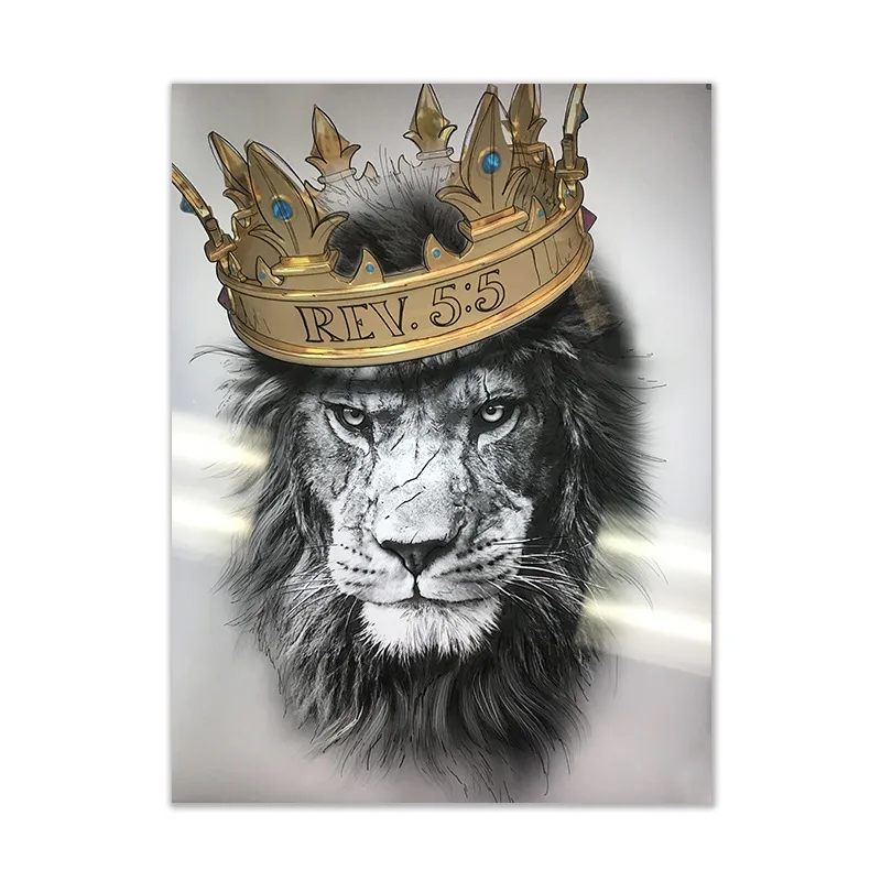 1pc Canvas Painting Lion Wearing A Crown Unframed Picture Wall Art Poster Abstract Animal Poster Living Room Home Decor No Frame