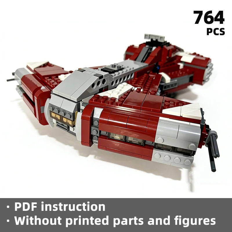 Sci-fi star movie Shuttle Vehicle building blocks: Streamlined body with red and gray contrasting colors