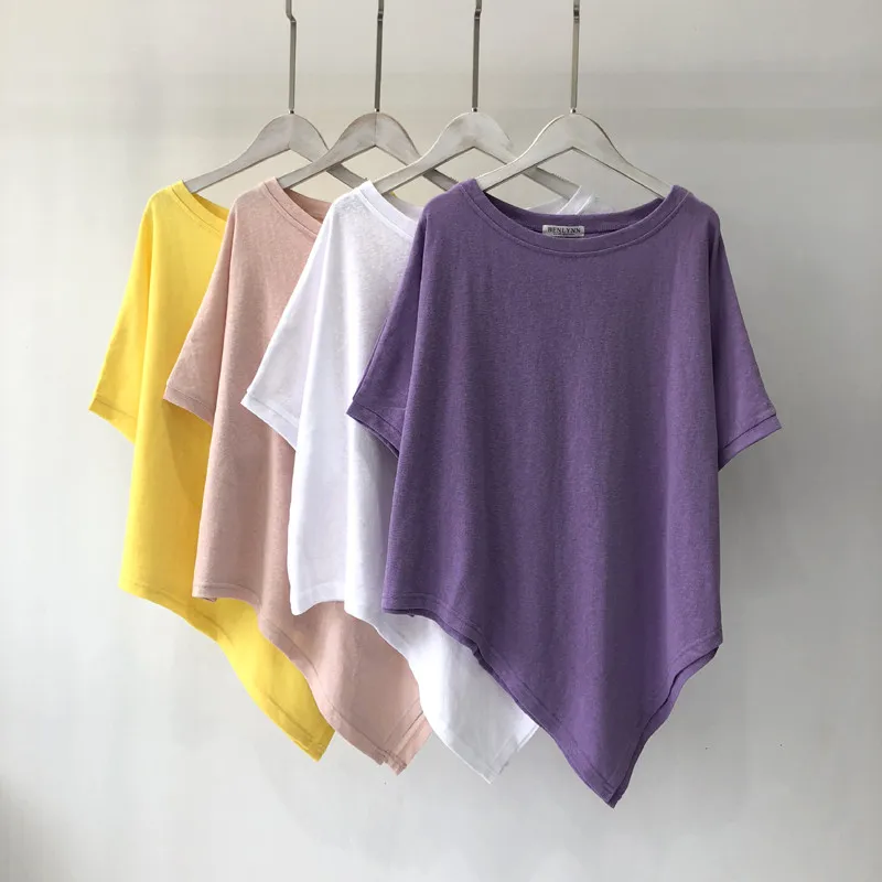 

Loose Fit Pure Cotton Short Sleeve T-Shirt Women's Summer New Design Asymmetrical Casual round Neck Top plus Size Trendy