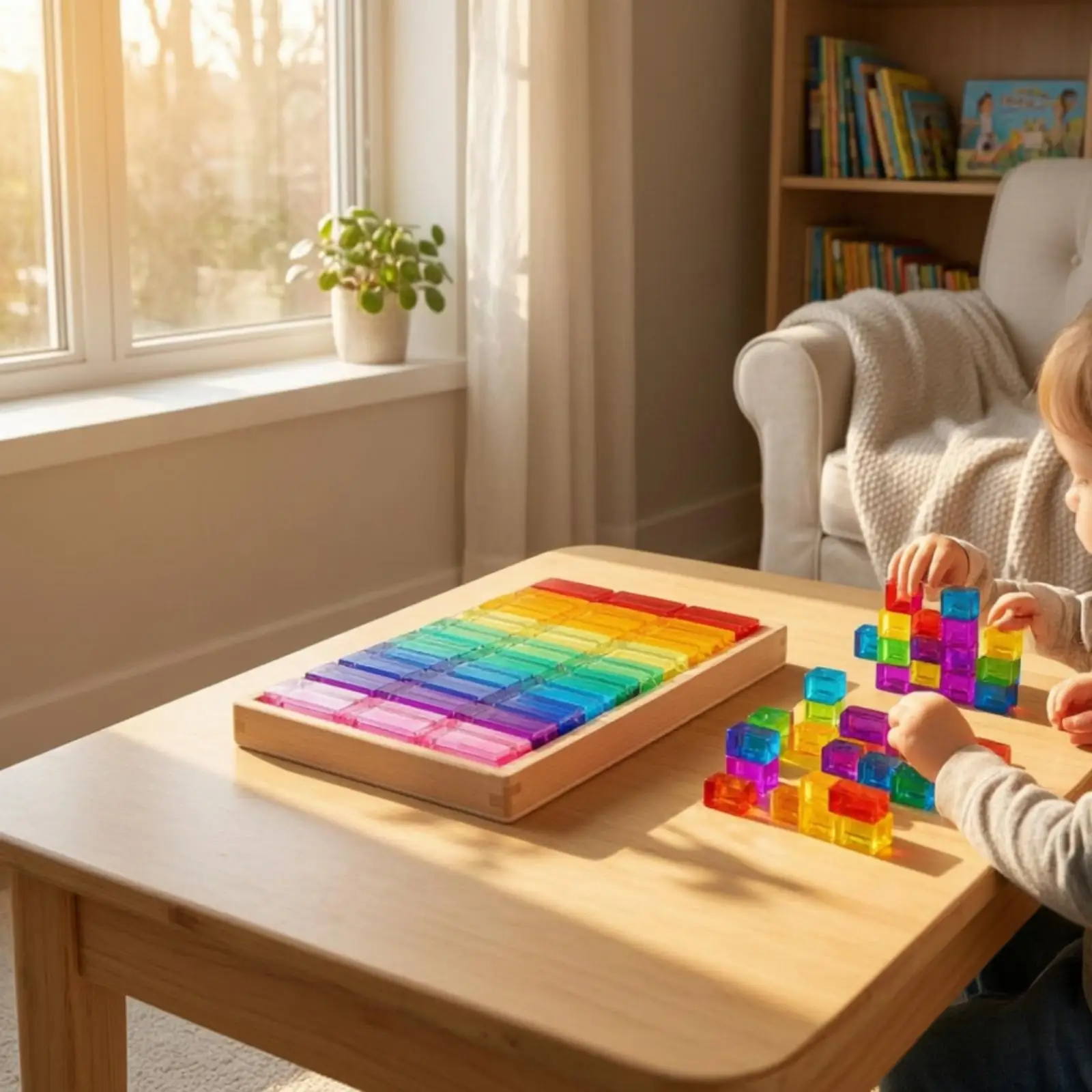 30 Pieces Acrylic Blocks with Wooden Frame Stackable Toy Bright for Toddlers