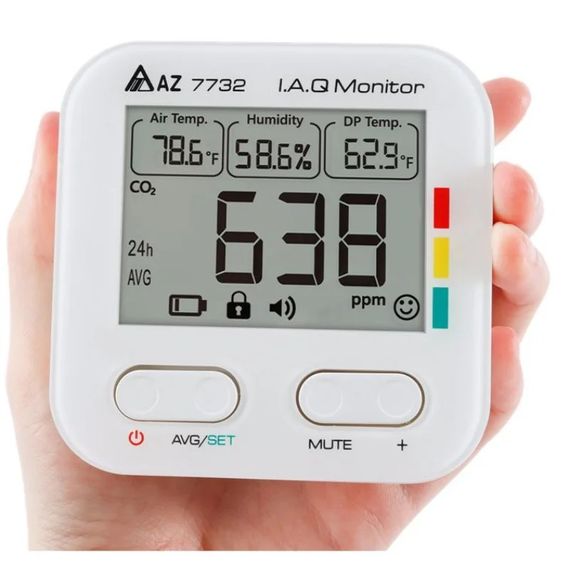 AZ7732 CO2 concentration detector CO2 monitoring alarm Air Quality Temperature and humidity recorder detects harmful gases batte