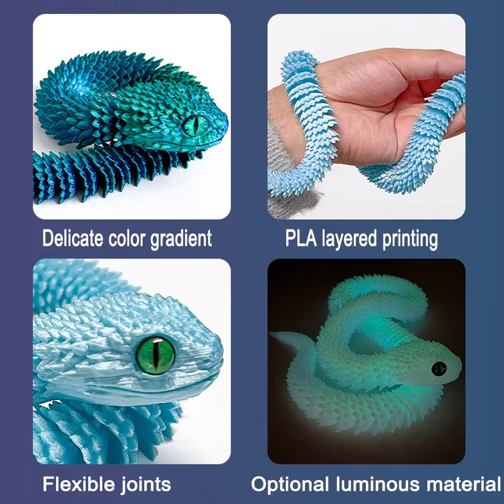 3D Printed Articulated Snake Fidget Toy Realistic Movable joint Snake Action Figure Stress Relief Desk Decor Animal Model Gift image 4