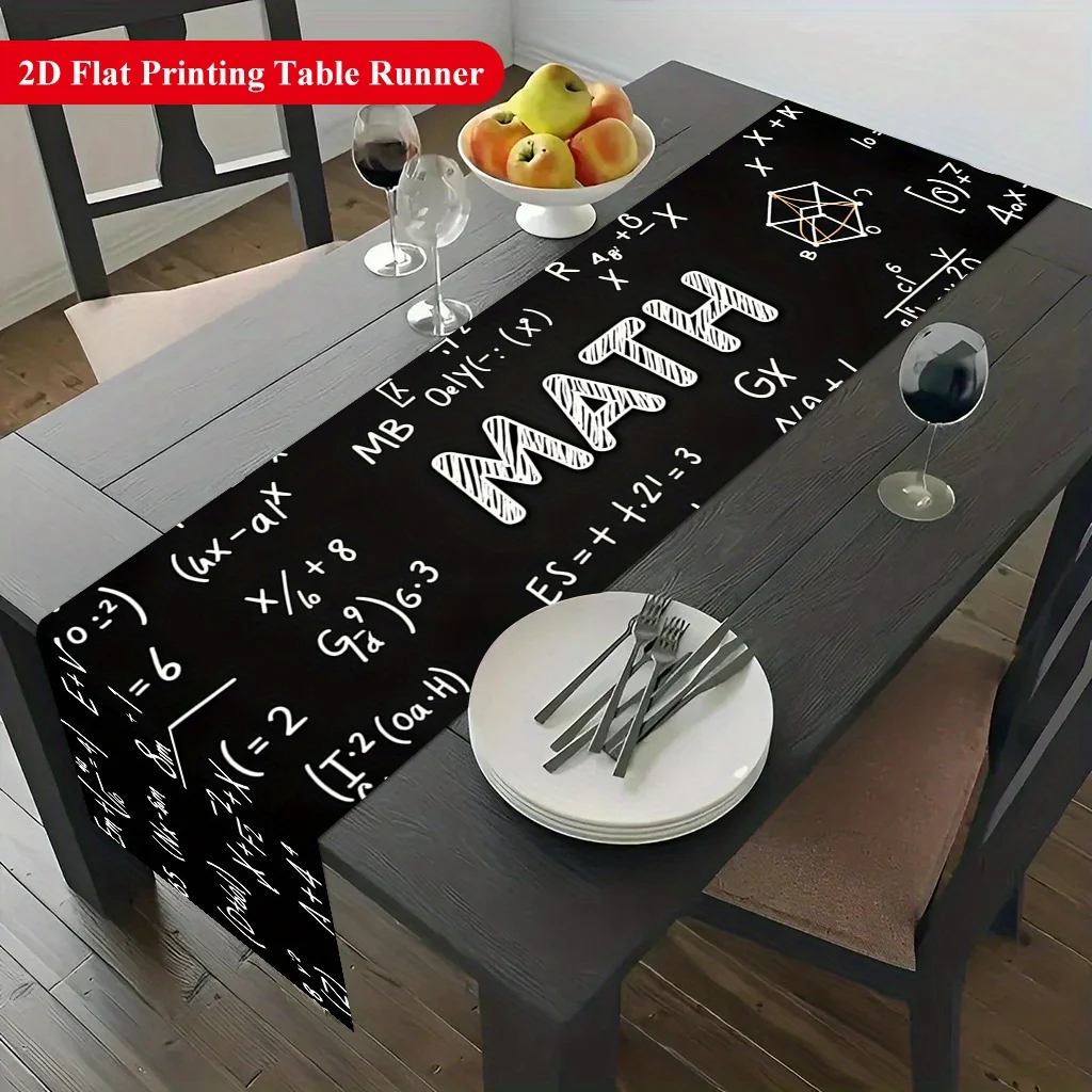 1pc 2D Table Runner, Math Teaching Design Rectangular Polyester Table Runner, Decor for Dining Table, Coffee Table, Kitchen