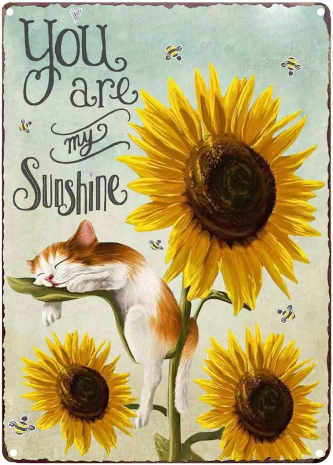 Novelty Cat Rustic Sunflower You Are My Sunshine Vintage Tin Bar Sign Bathroom Wall Art Flower Painting Country Home Decor 8X12I