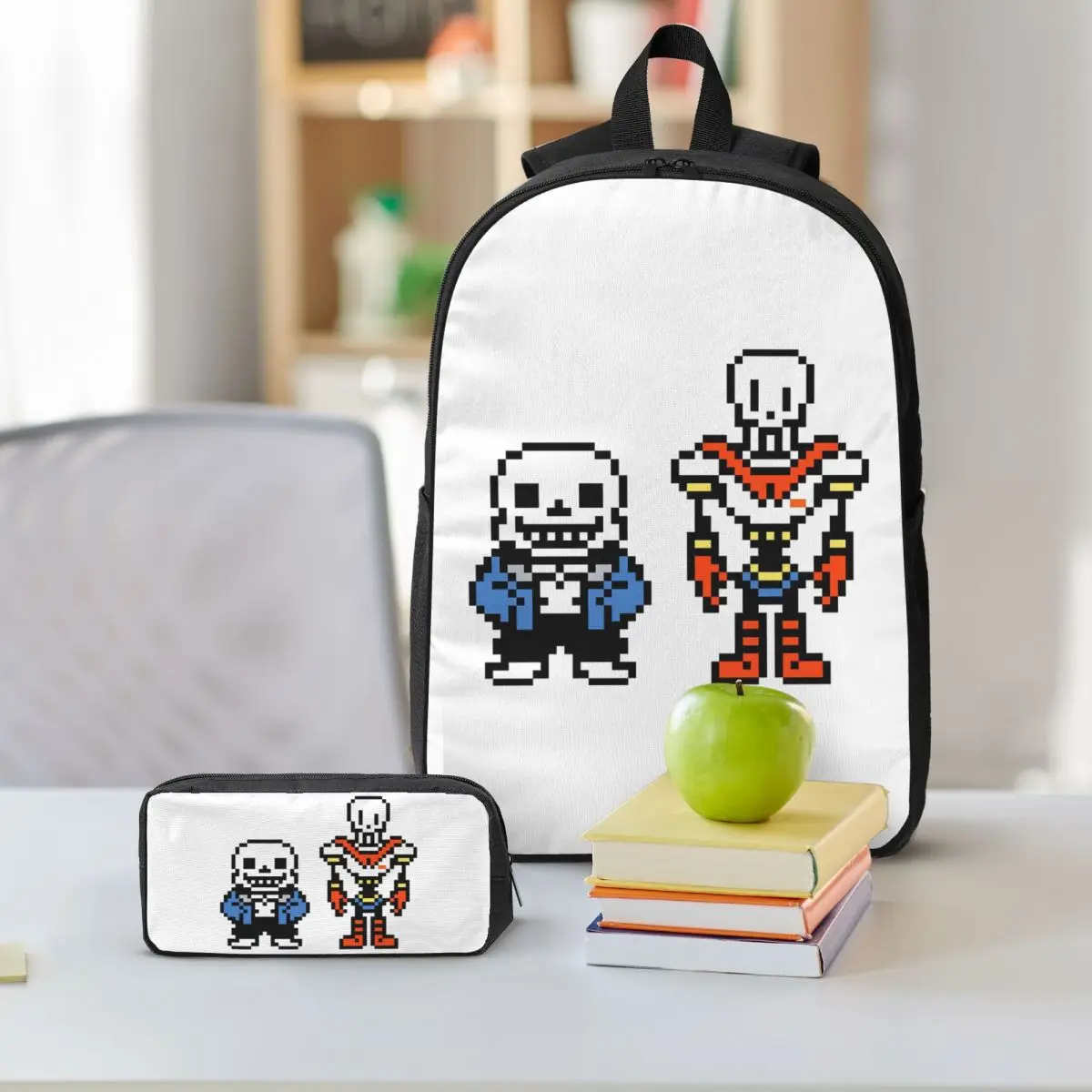 Undertale Sans And Papyrus Backpack Boys Girls BookBag School Bag Shoulder Bags 3ps Insulated Lunch Bag Pencil Case
