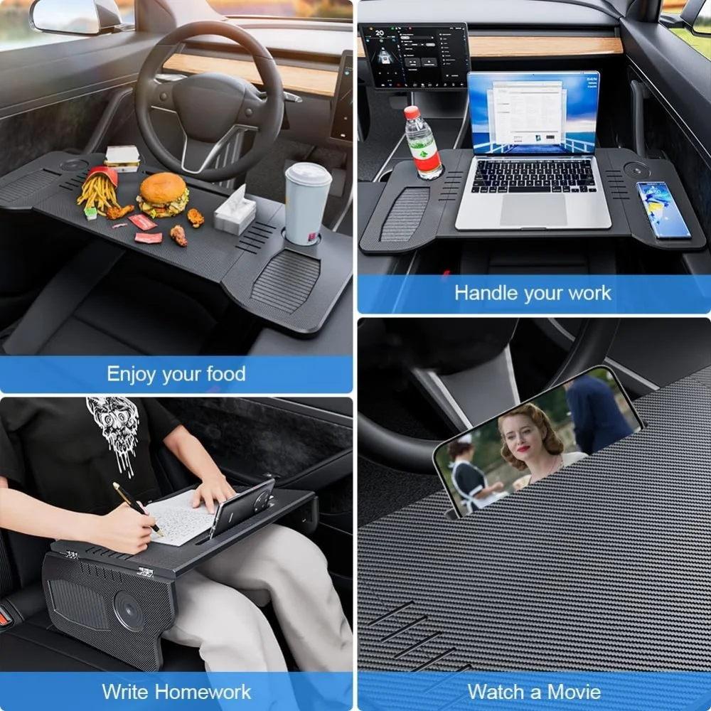 Double Folding Car Food Tray Desk for Tesla Model 3/Y 2017-2024,Portable Multipurpose Car Tray Table Accessories