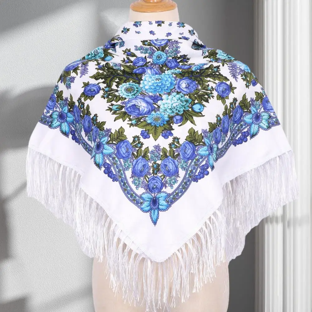 Ethic Style Floral Print Shawl Fringed Warm Fall Winter Neck Wrap Middle-Aged Elderly Women Square Blanket Scarf Chal Femenino