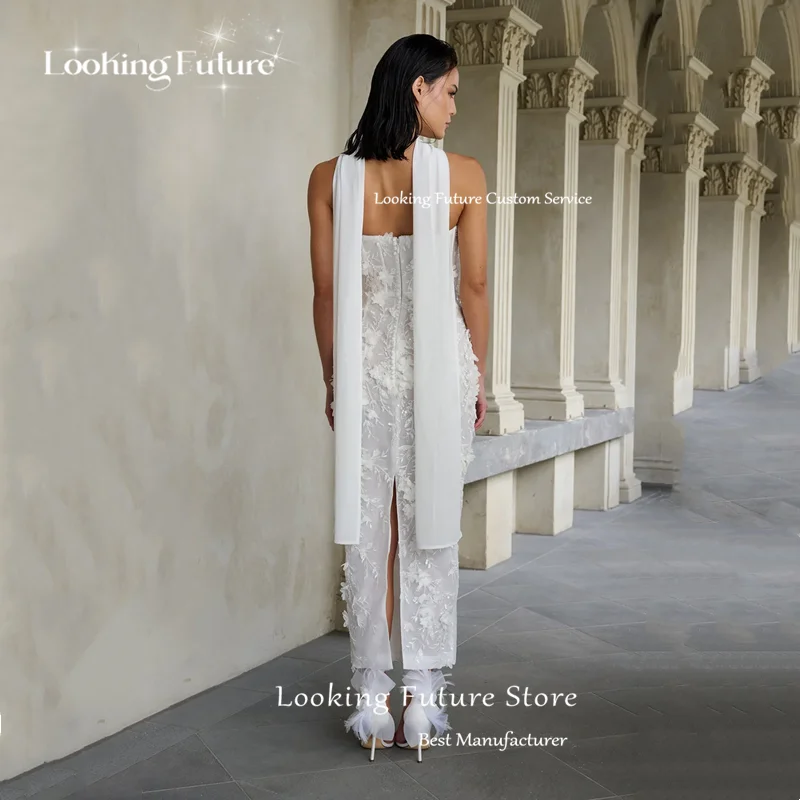 Customized Vintage Mermaid Lace Appliques Wedding Dress Simple Sleeveless Strapless Pleat Sexy Backless Zipper Ankle-Length Gown