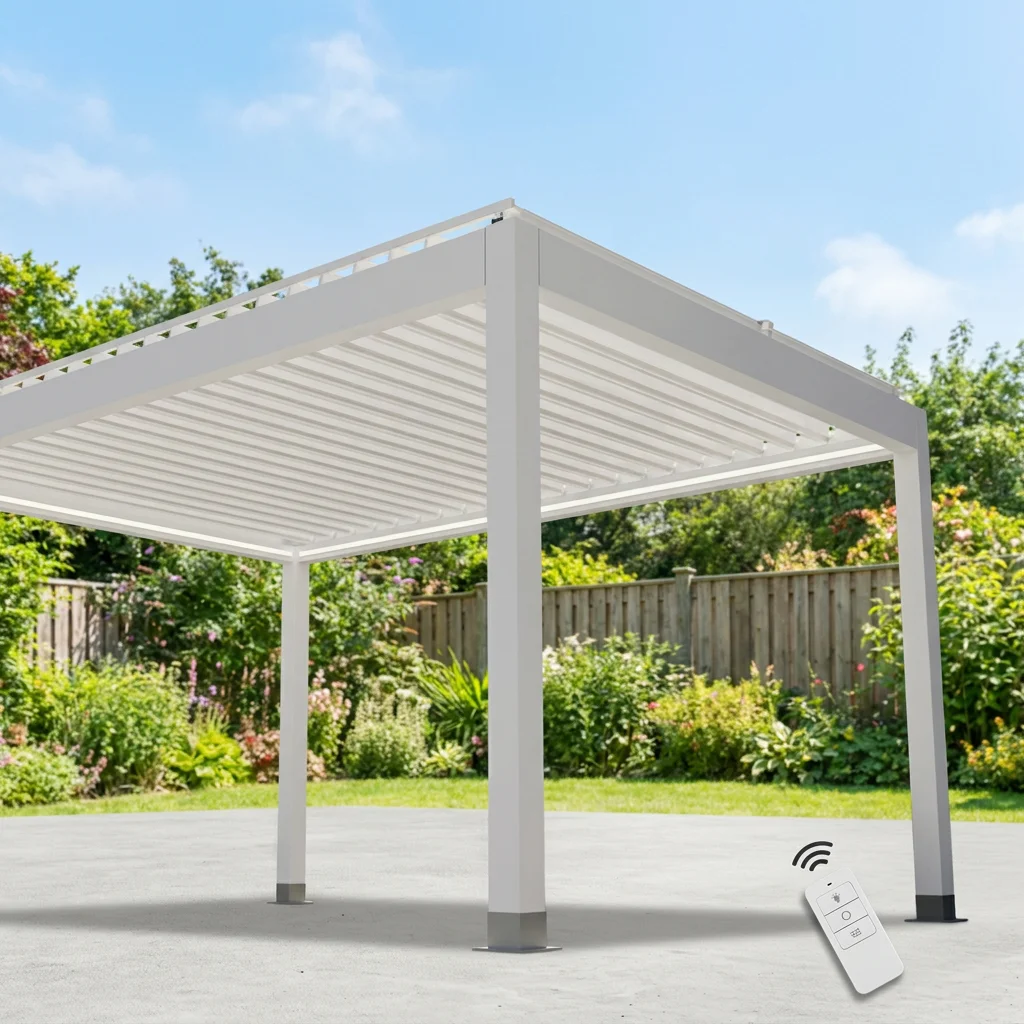 Bioclimatic Motorized Aluminum Pergola Windproof Waterproof Electric Louvered Roof Outdoor Gazebo With LED Lights