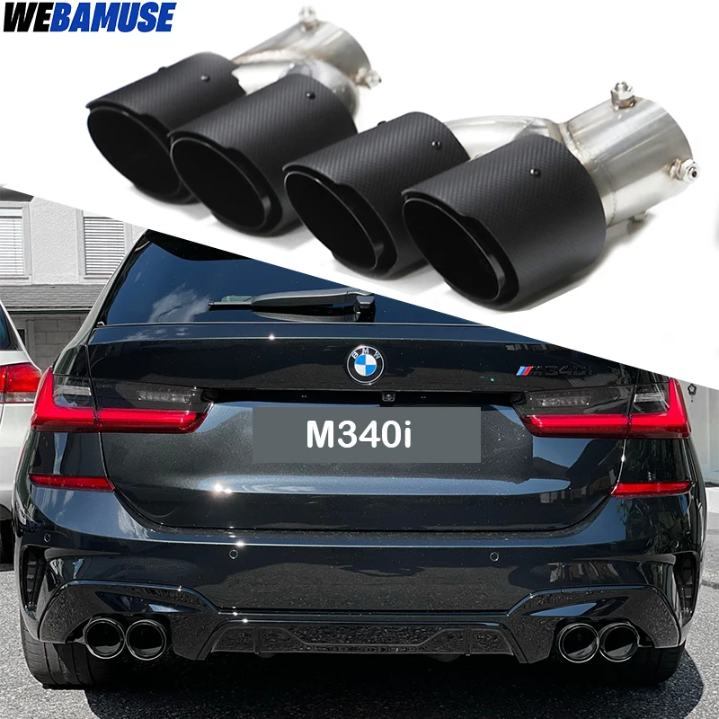 Car Exhaust Carbon Fibre Quad Exhaust Tailpipe For BMW G20 G21 M340i MPE Muffler Black Tailpipe Exhaust System 2019+