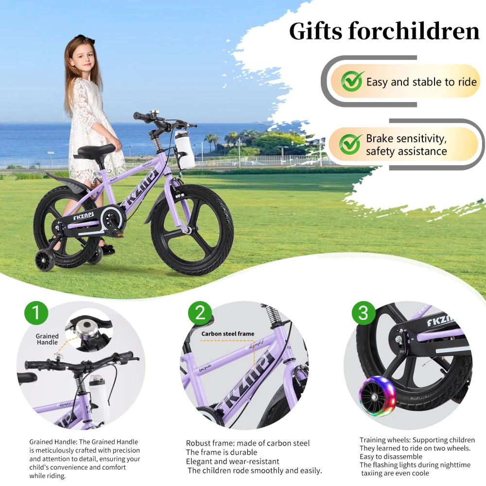 Kids Bike 18 Inch – High Carbon Steel Frame, Magnesium Alloy Wheels, Training Wheels with Night Glow, Adjustable Seat, Water Bottle – Girls & Boys Bicycle Ages 3-9, Toddler Bike - view 8