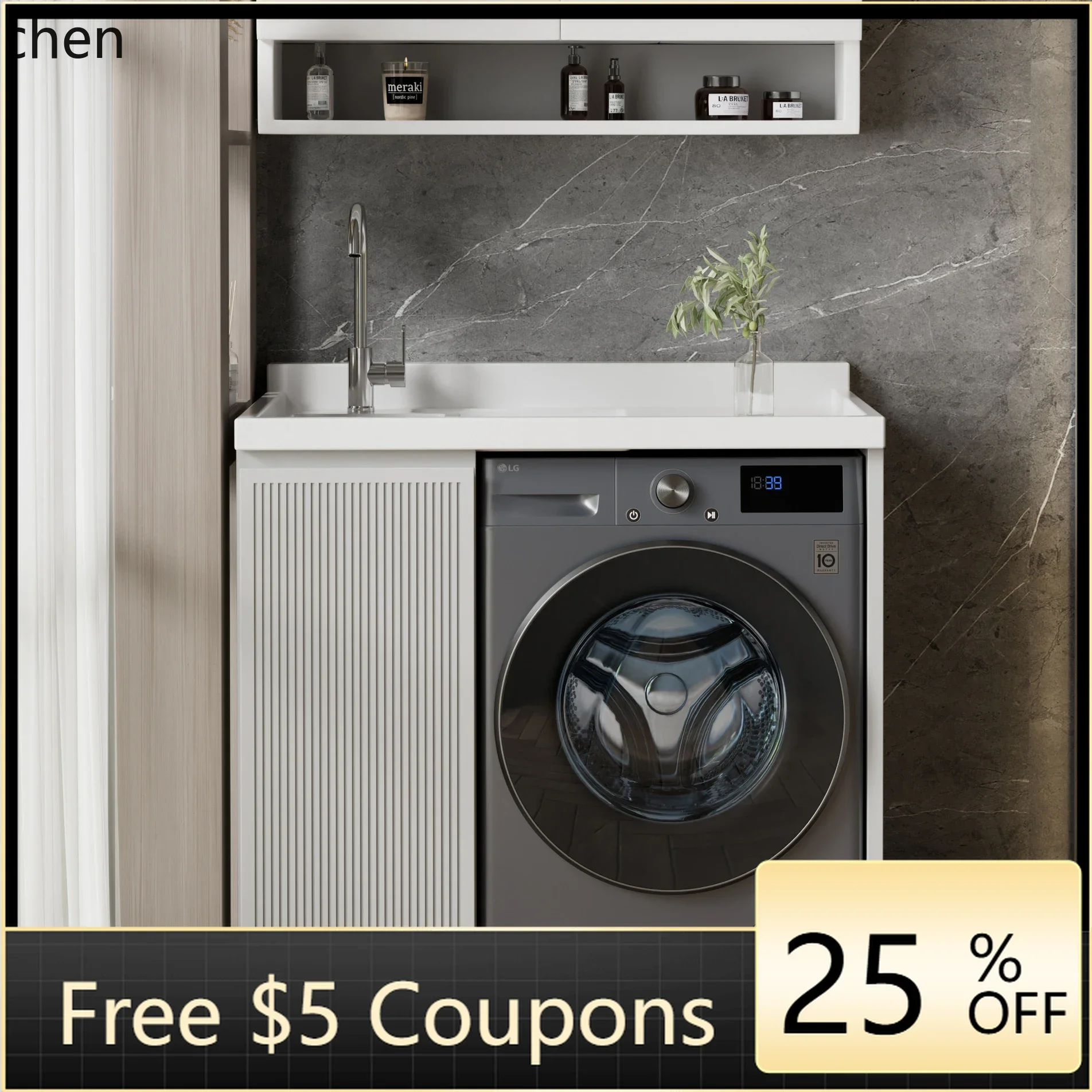 T23 stainless steel paint washing machine integrated laundry cabinet combination quartz stone laundry basin