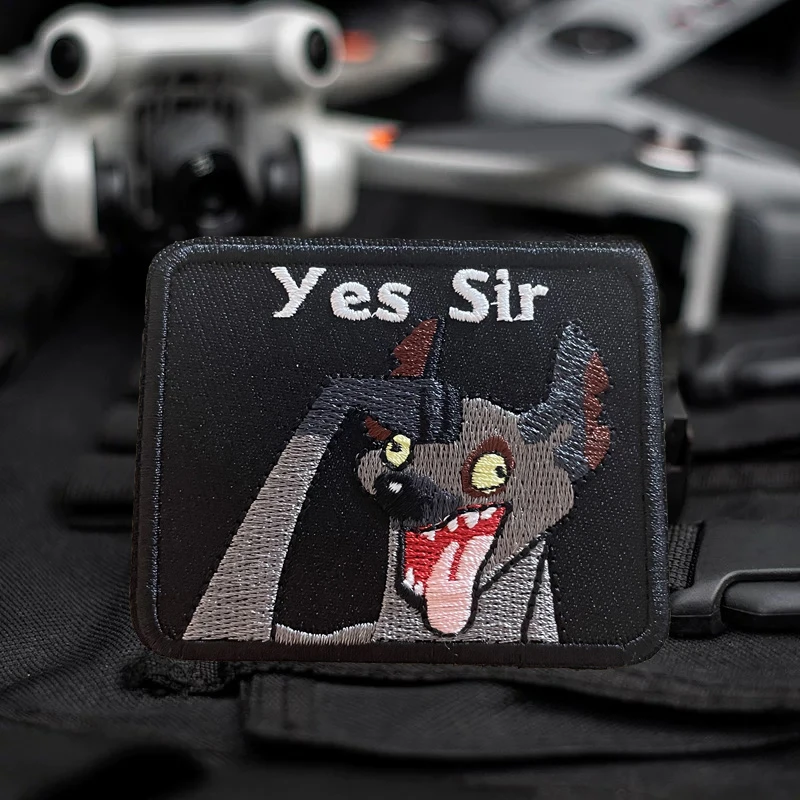 “Yes Sir ” Hyena Embroidery Patch Hook & Loop Tactical Morale Badge Patches for Backpacks Helmets Tactical Vests Etc