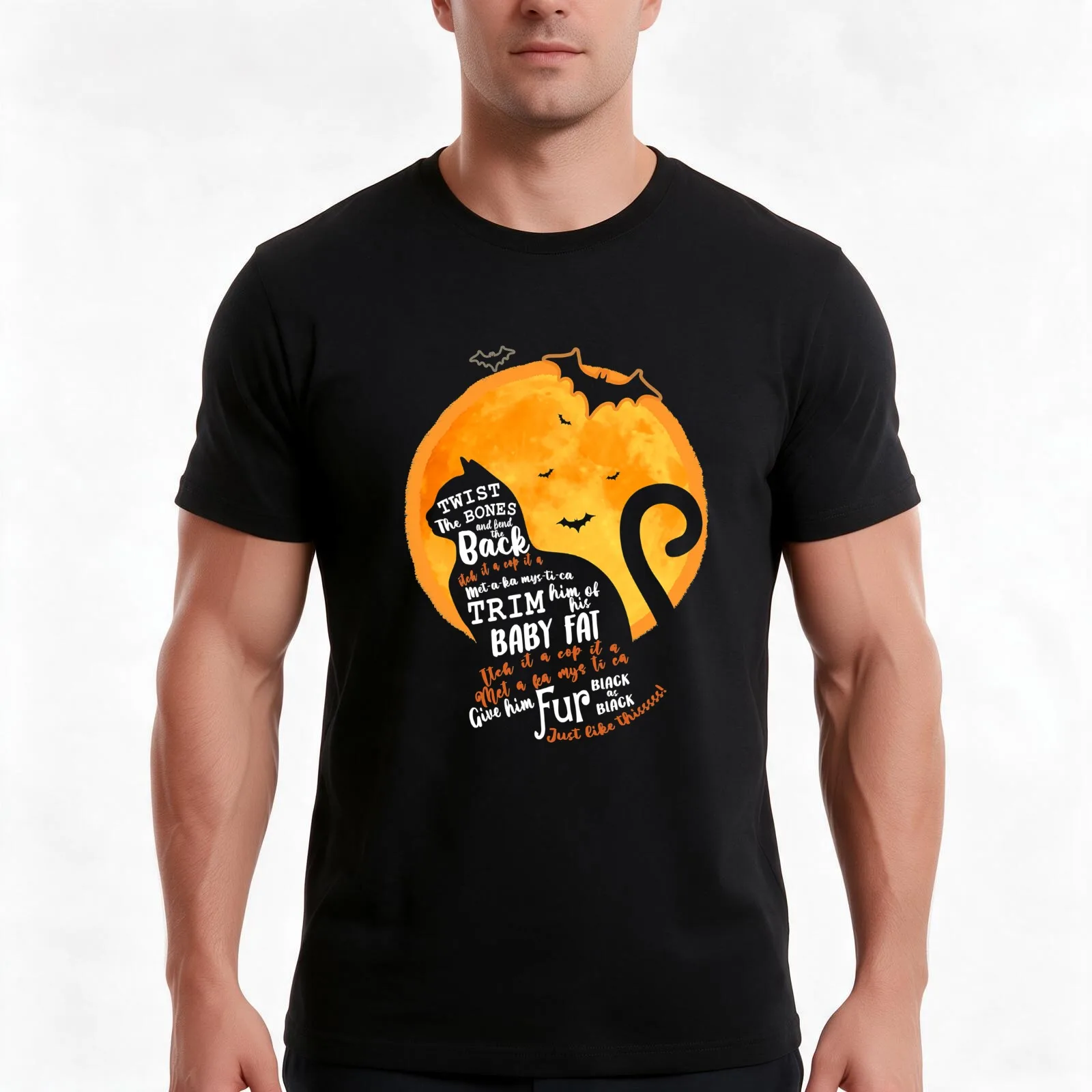 Black Cat Twist The Bones And Bend The Halloween T-Shirt Summer Casual Cotton Tee Oversized Streetwear Tops Unisex Men Women