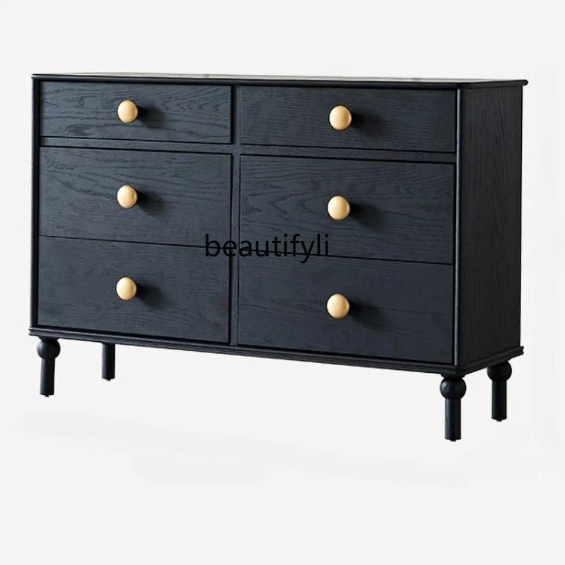 

French Style Mid-Ancient Chest of Drawer Light Retro Solid Wood Chest of Six Drawers Bedroom Living Room Storage Cabinet