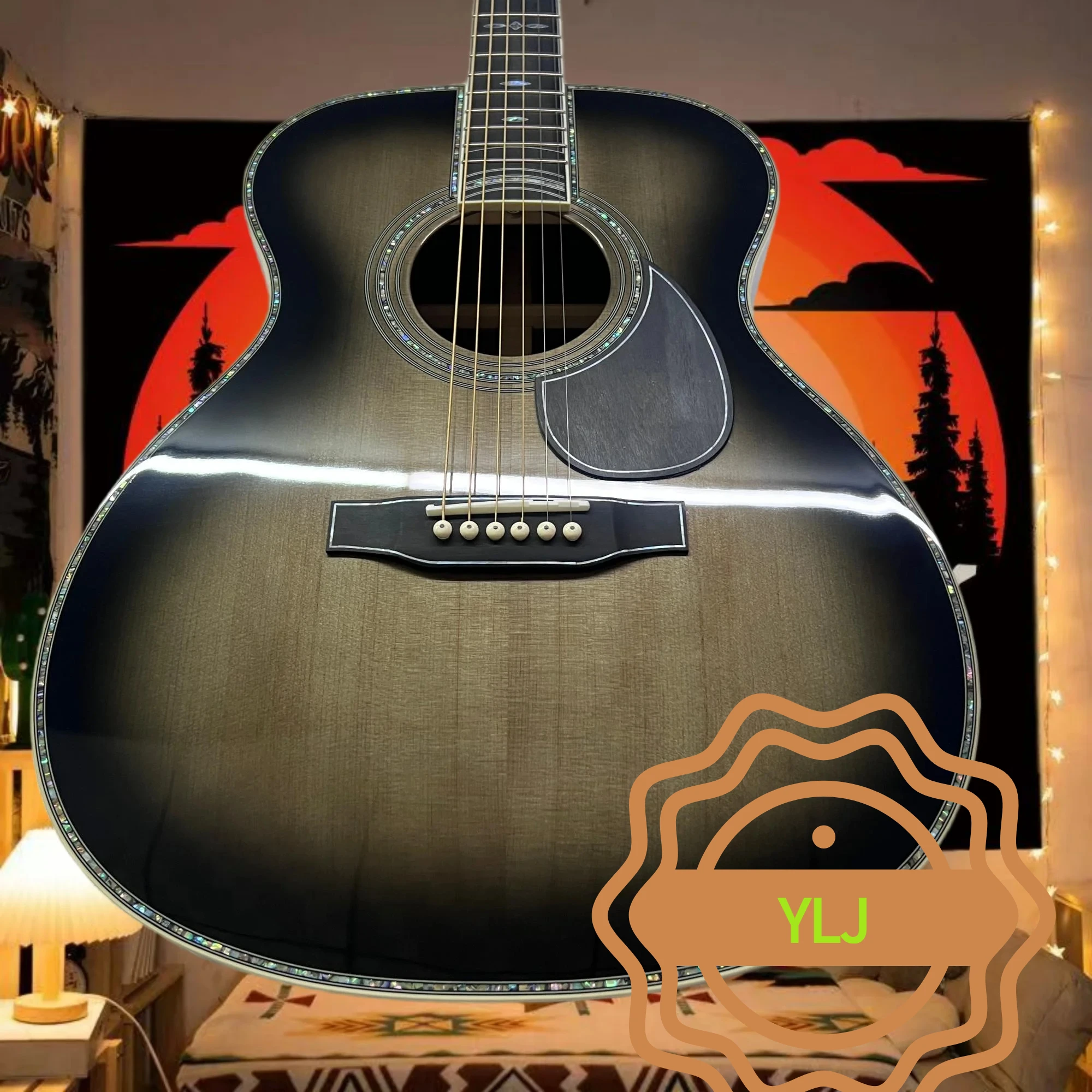 Hot sale OM45 Series  Acoustic Guitar Red Cedar Body Solid Top Profile Full Abalone Shell Inlaid