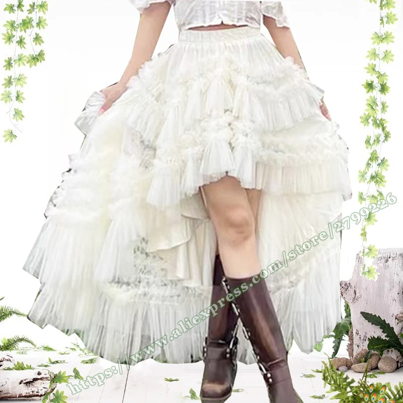 

Asymmetric Mesh Puffy Skirt for Summer 2024 Travel Fluffy Womens skirt large Hem Short Front and long Back Fairy Girl skirt