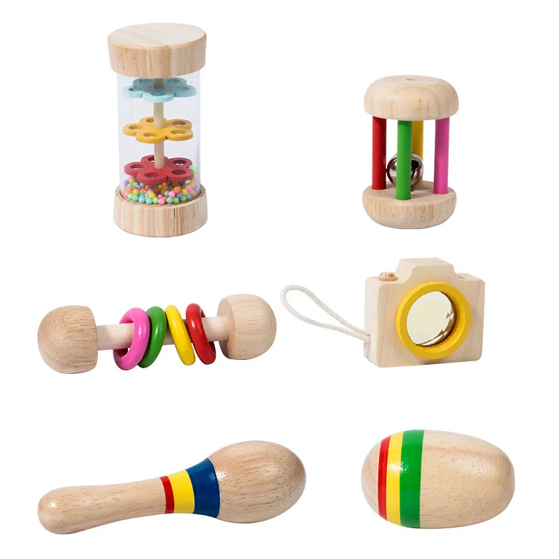 

6 PCS wooden baby music rattle egg shaker set Education Rainbow Mini Rattle Rollers Natural Rain Maker for Children