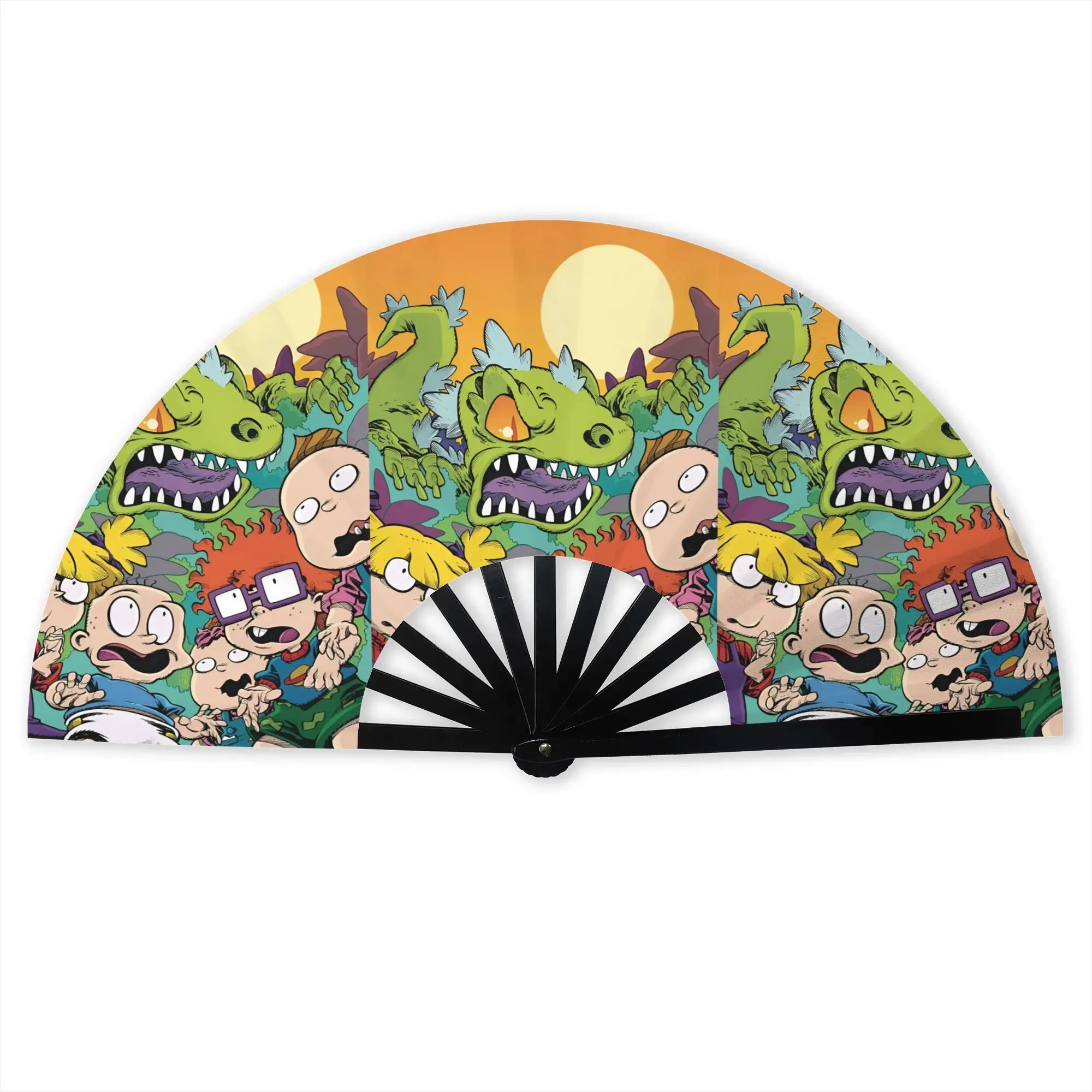 R-Rugrated Manga Hot Folding Hand Fan Custom  Polyester Fabric Fan Funny Summer Accessory Decorative Fans