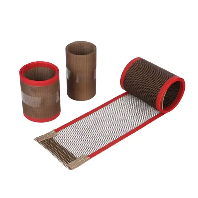 

4x4 Red Border Anti-UV Fusing Machine Ptfe Coated Glassfiber Open Mesh Fabric Drying Conveyor Belt