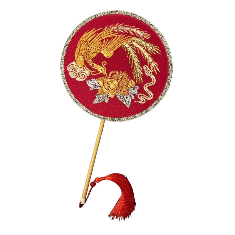 

Pure handmade gold-embroidered double happy fan